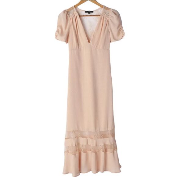 NWT LULUS Precious Moments Beige Lace Short Sleeve Midi Dress M - Picture 3 of 10